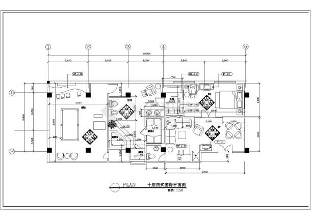 某十层西式套房CAD建筑构造详细设计平面图-图一
