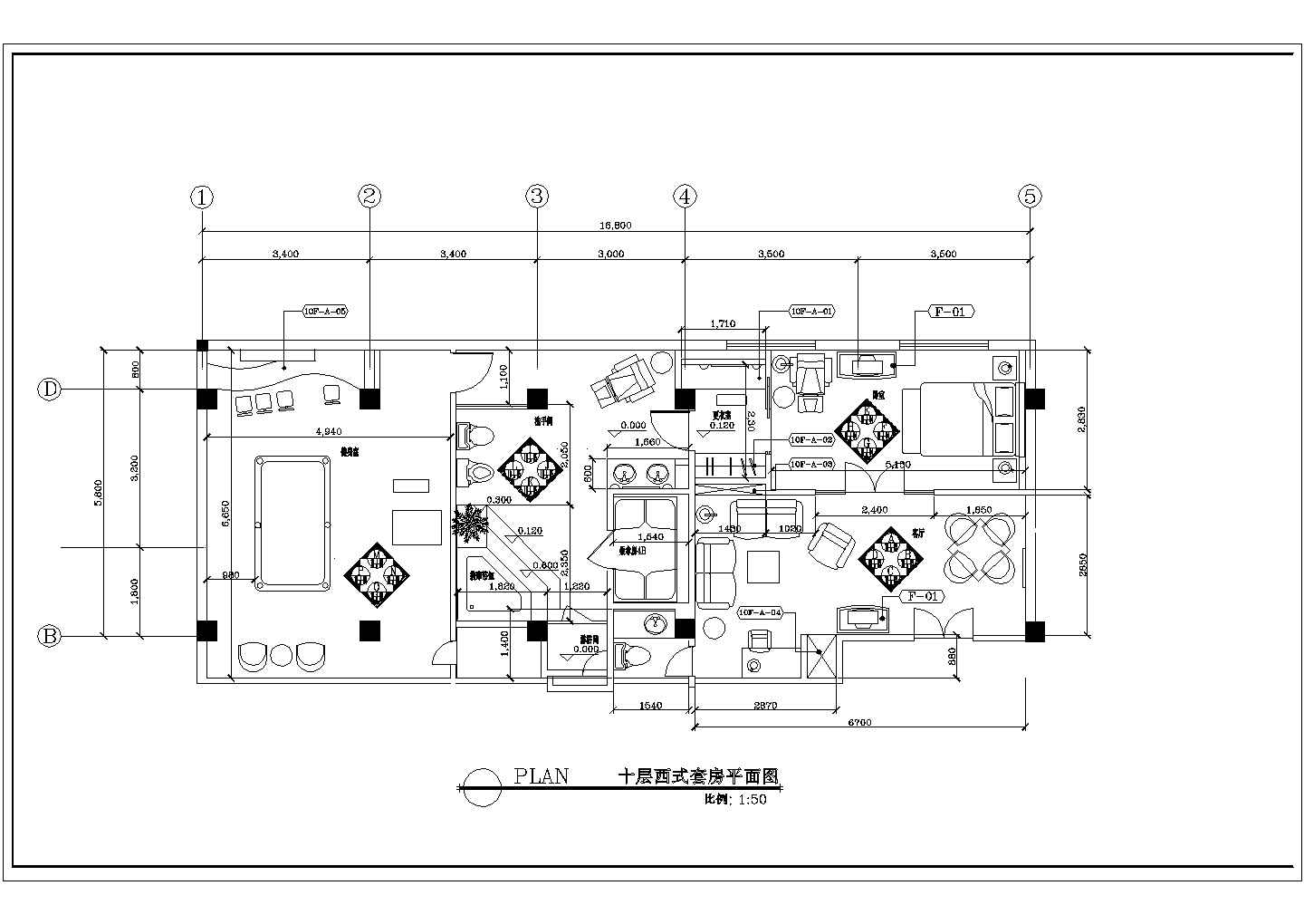 某十层西式套房CAD建筑构造详细设计平面图