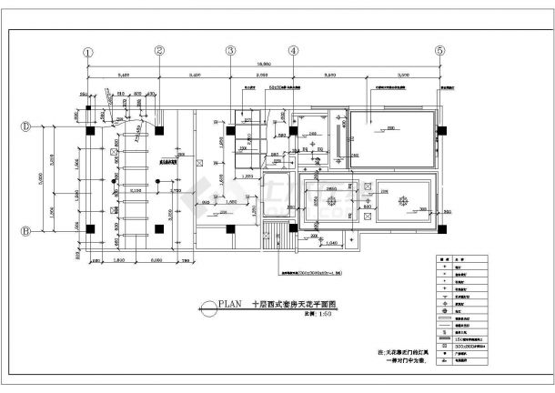 某十层西式套房天花CAD详细完整平面图-图一