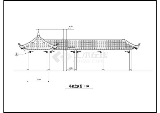 某亭廊建筑CAD完整构造设计施工图-图一