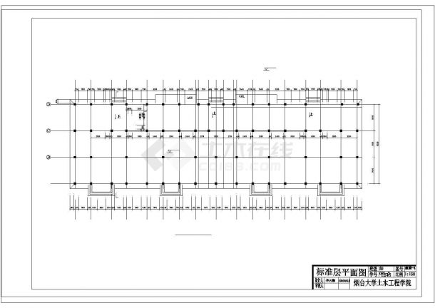 某3480平米五层框架商住楼底层CAD结构设计图-图一