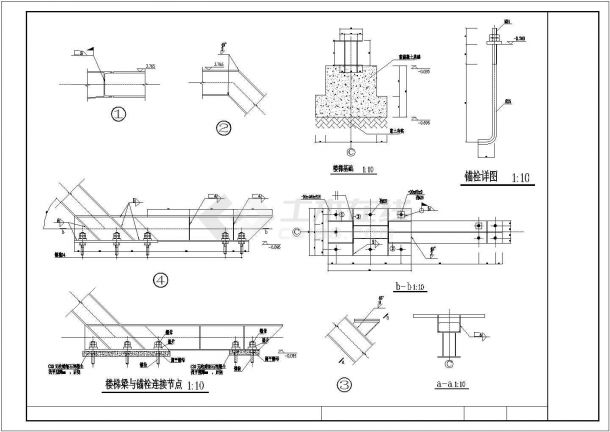 某钢框架楼梯梁节点构造CAD平面完整详图-图一