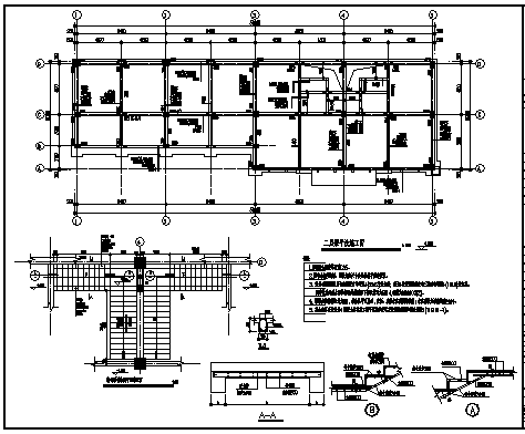 某两层框架结构住宅区商业楼结构施工cad图_商业楼施工-图二