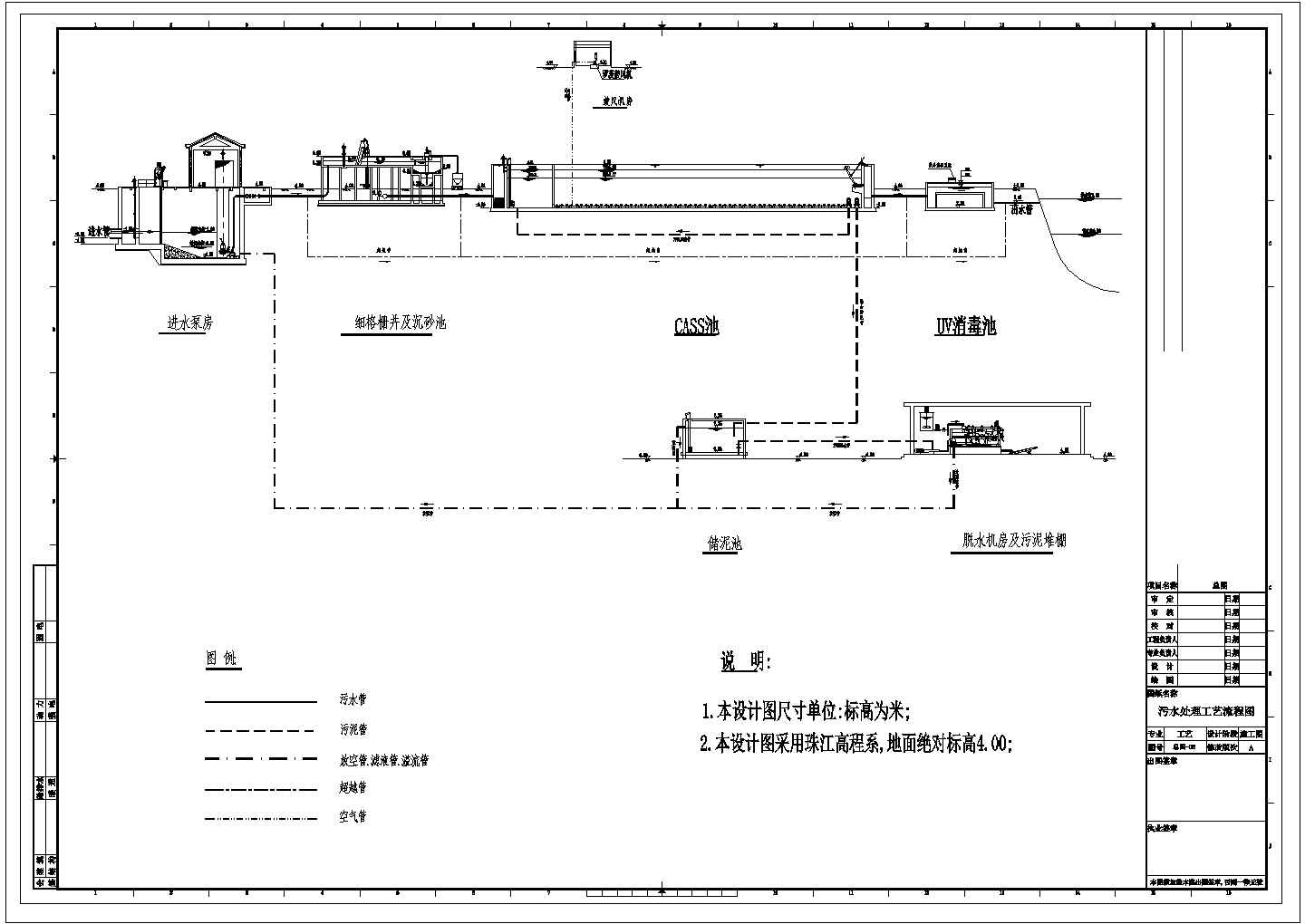 [广东]6万平污水处理厂CAD建筑给排水及工艺流程图