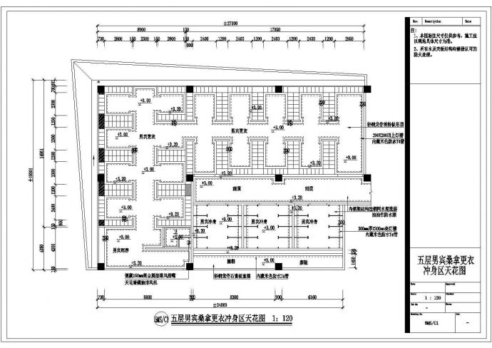某国际会所男宾桑拿区施工图五层男宾桑拿区CAD设计天花图_图1