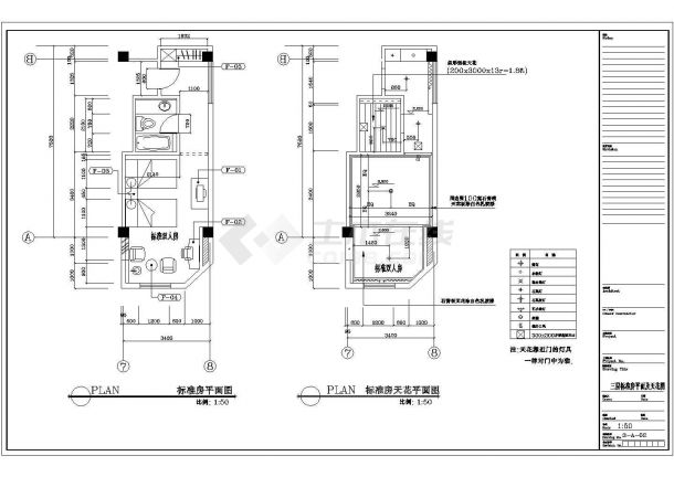 某酒店装饰工程CAD设计三层2型客房平面天花放样-图一
