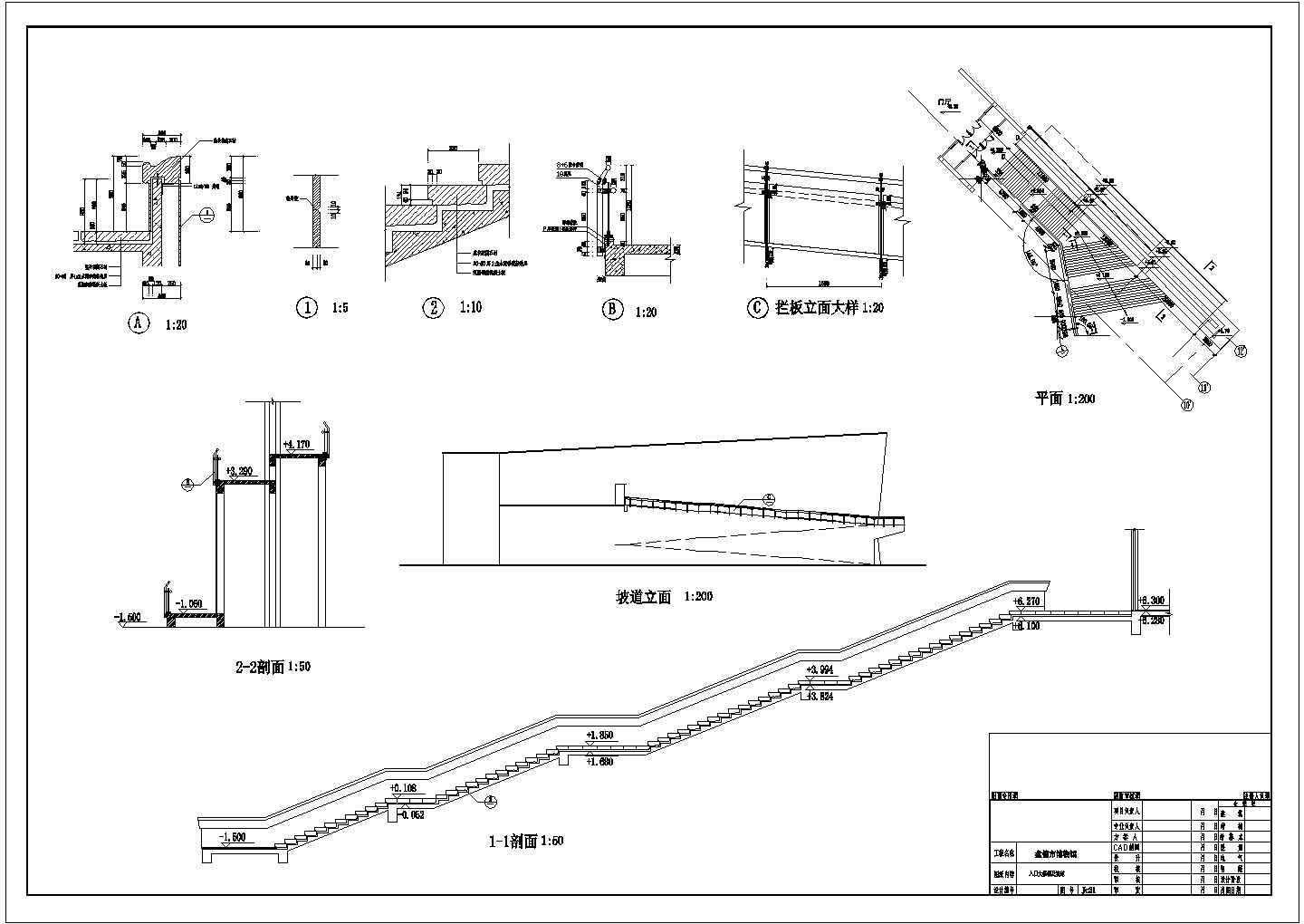 某1894.4平米展览展馆CAD建筑施工图结构施工图入口大楼梯及坡道