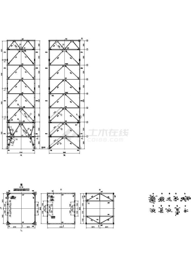 杭州某立体车库钢结构外框架及节点构造详图CAD设计-图一
