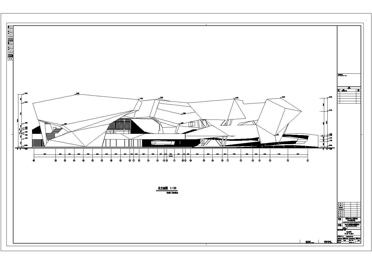 某长103.453米 宽53.726米 4层4805平米展览展馆CAD建筑方案设计图北立面图