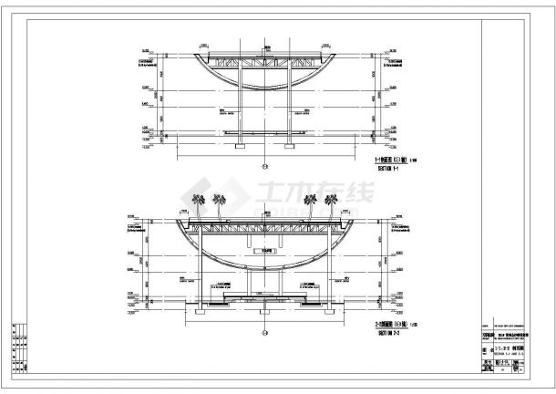 某展览展馆建筑初步CAD建筑构造节点设计方案图2-2剖面图-图一