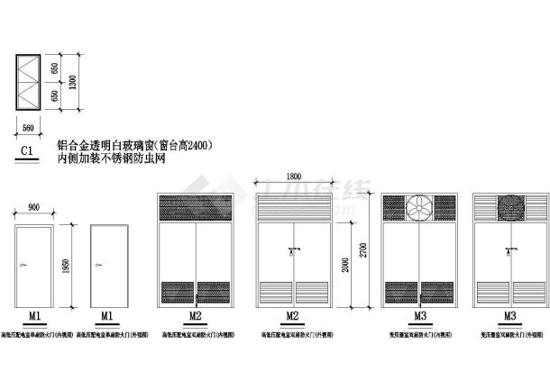 变电所施工大样图块-防火门设计图-图一