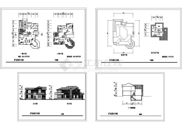 六安某区二层别墅方案建筑施工设计cad图纸，共4张-图一
