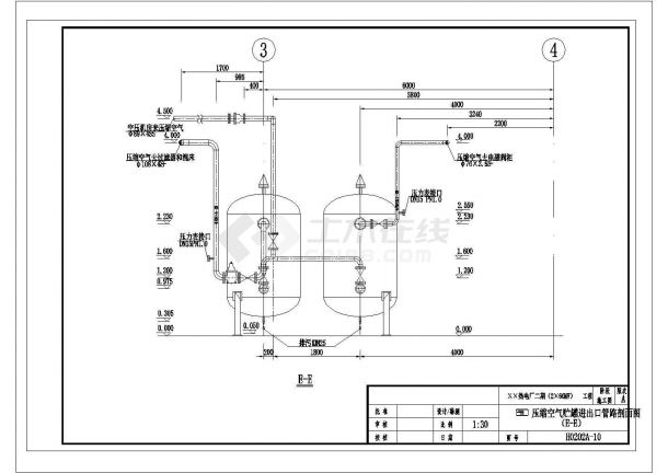 某压缩空气贮罐进出口管路CAD设计完整剖面图-图一