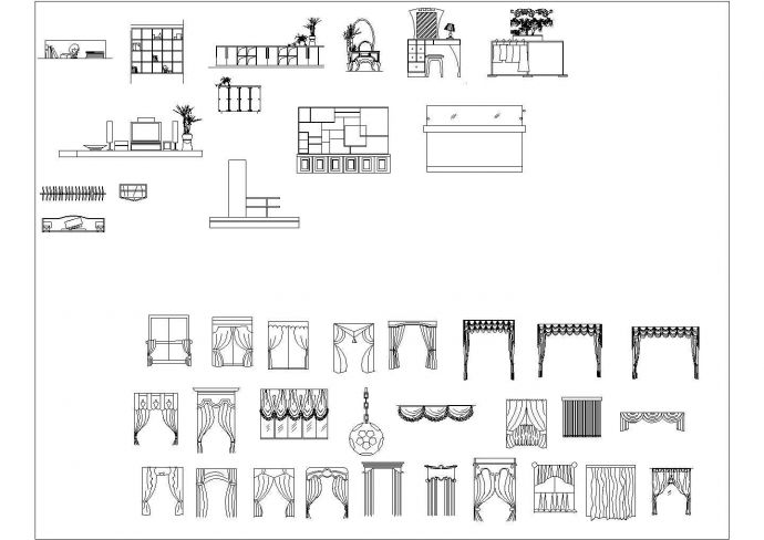 某各种柜子及窗帘CAD设计平面大样图_图1