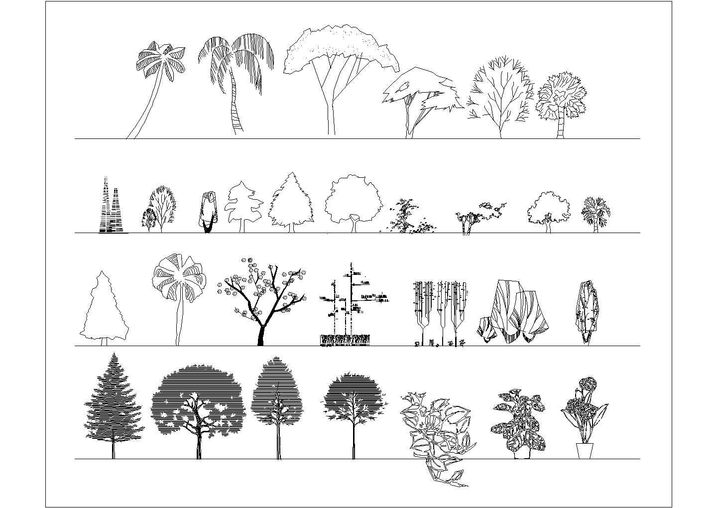 某公园立面植物图例CAD设计图纸