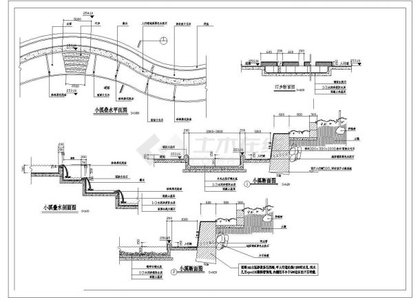 某小溪叠水CAD设计节点完整详图-图一