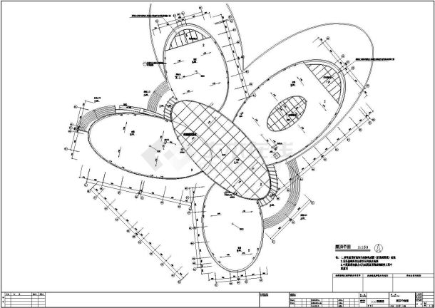 某长90米 宽90米 不规则四叶草型3层博物馆CAD施工图屋顶平面图-图一