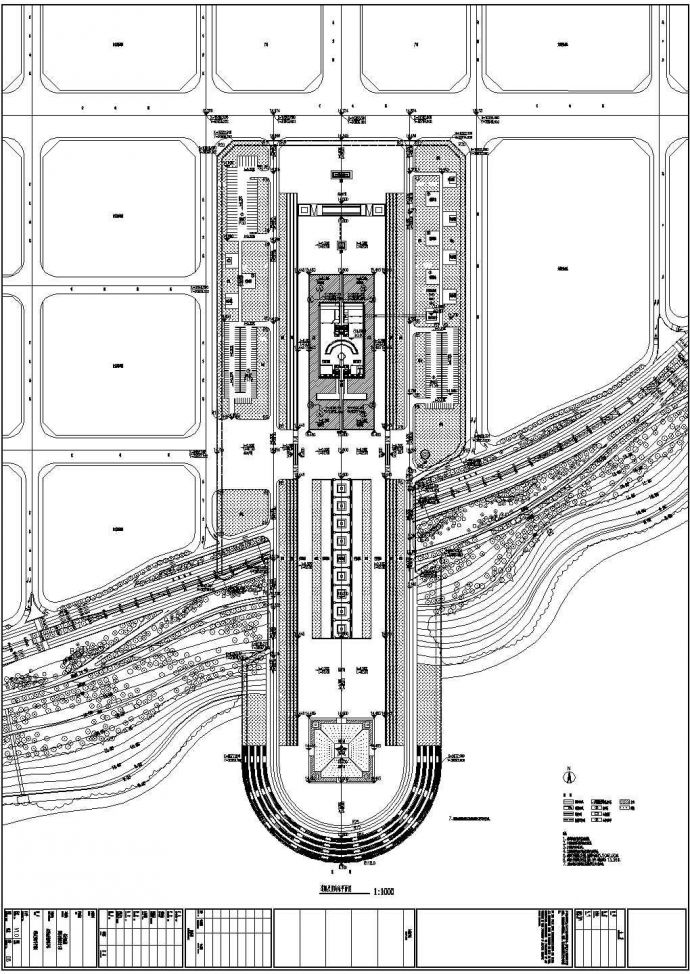 某长126米 宽60米 地下1地上3层17033.19平米战役纪念馆单体CAD建筑施工图道路及竖向总平面图_图1