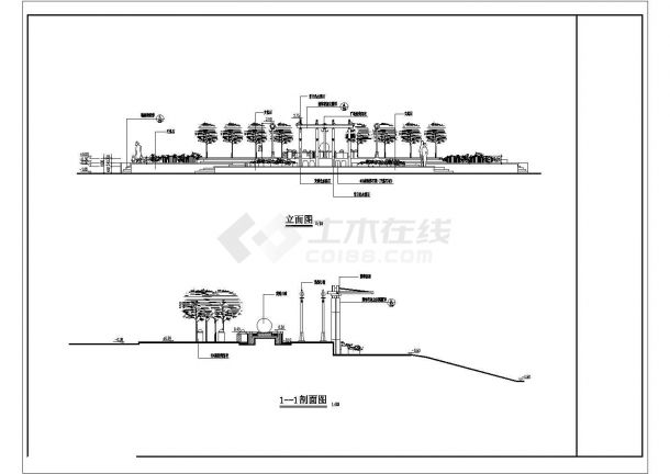 某景观平台CAD设计完整构造立面剖面图-图一