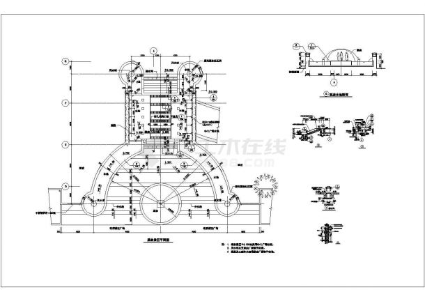 某喷泉涌泉CAD平立剖构造设计图纸-图一