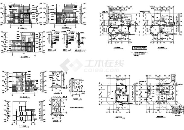 某三层现代风格别墅建筑施工CAD图纸（9张图纸）-图一
