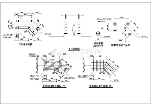 某地最新花架施工设计CAD详图-图一