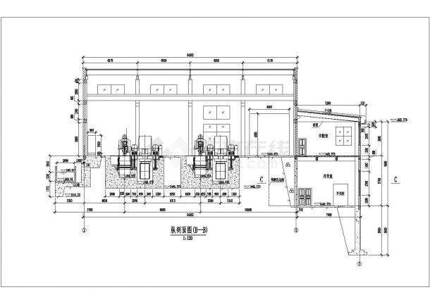 某地区小型水电站厂房建筑结构施工CAD平面布置参考图-图二