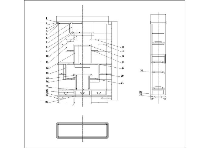 某明式博古架CAD施工平立剖节点设计图_图1