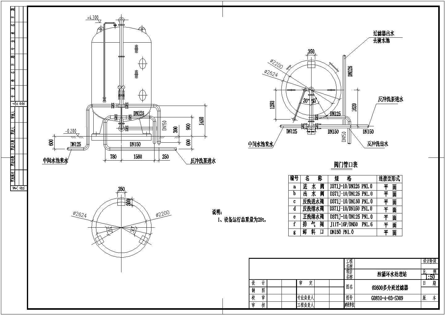 某钢铁业铝厂浊循环水处理站图纸多介质过滤器CAD大样完整节点设计