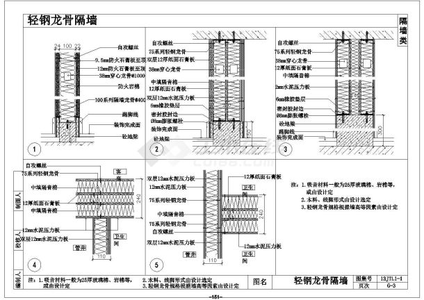 某轻钢龙骨隔墙CAD平面立面设计图-图一