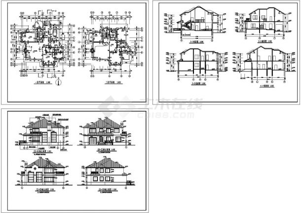 某2层框架结构坡屋面别墅设计cad全套建筑施工图纸（含效果图）-图一