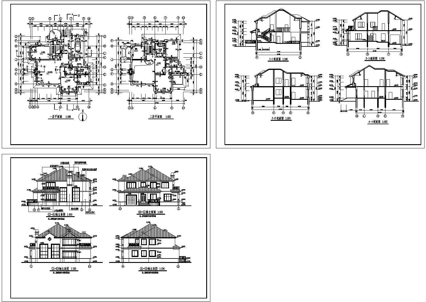 某2层框架结构坡屋面别墅设计cad全套建筑施工图纸（含效果图）