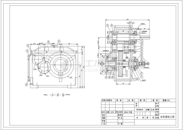 某齿轮箱组立图CAD平立剖构造设计图-图一