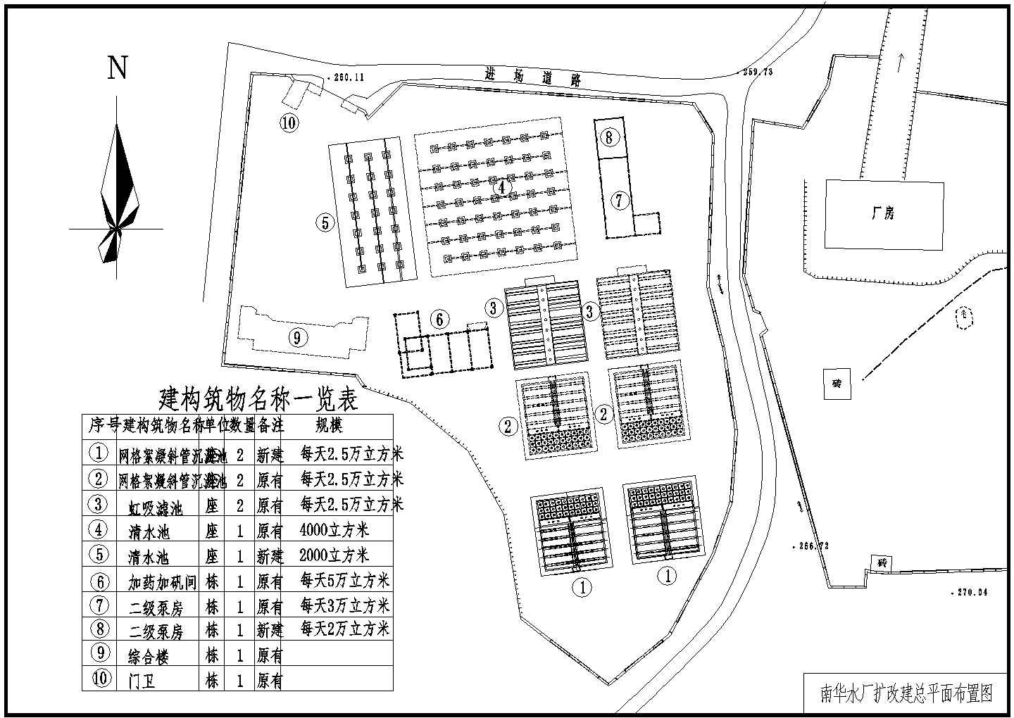 江西某水厂扩建设计图纸水厂CAD给排水构造总图