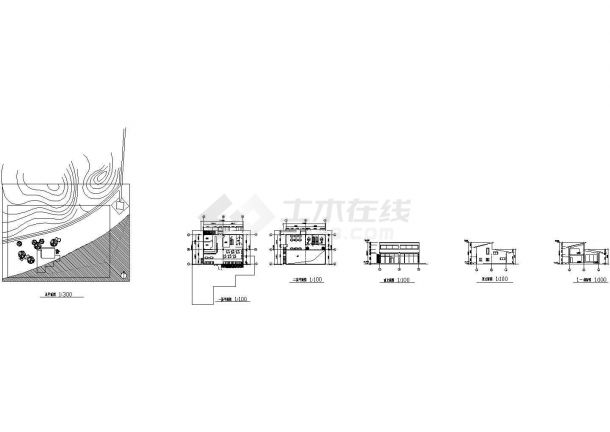某 二层咖啡馆建筑方案CAD图纸（长17.4米 宽13.9米）-图一