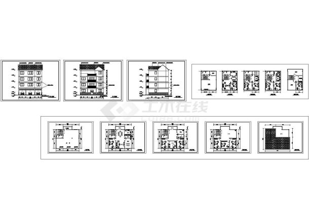 4层私人住宅建筑设计施工cad图，共十三张-图一