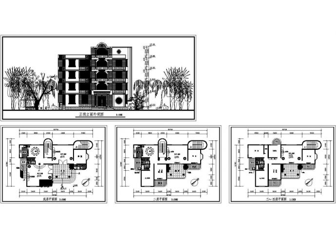 4层私人豪宅建筑方案设计施工cad图，共四张_图1