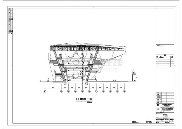 某长103.453米 宽53.726米 4层4805平米展览展馆CAD建筑平面方案设计图剖面图-图一