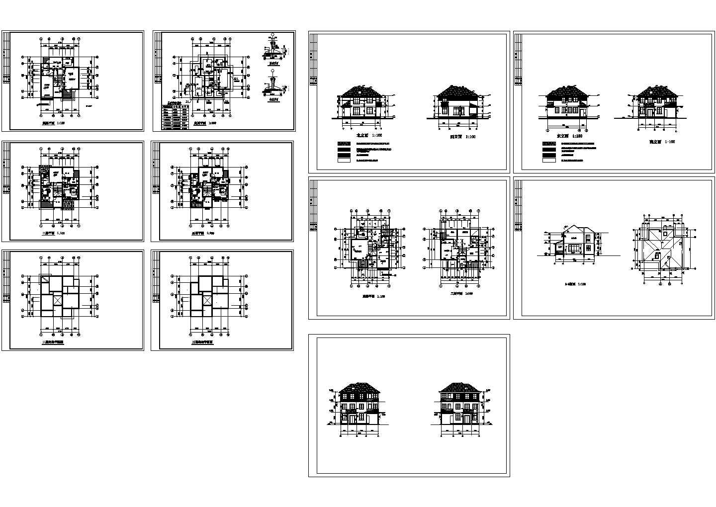 三层欧式别墅建筑结构设计图（共11张）