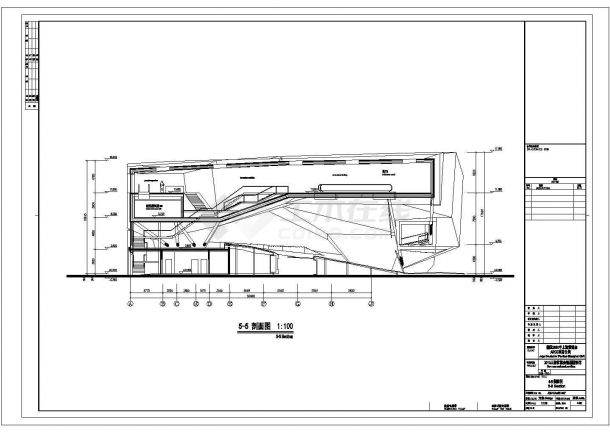 某长103.453米 宽53.726米 4层4805平米展览展馆CAD建筑平面节点方案设计图剖面图-图一