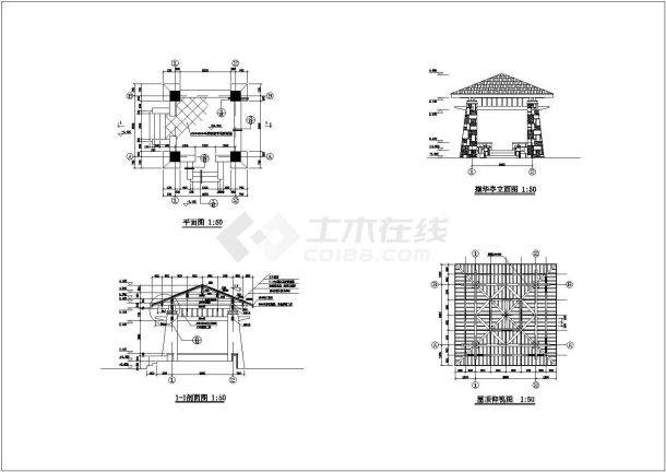 某木桥与亭施工CAD构造详细结构设计大样图-图二