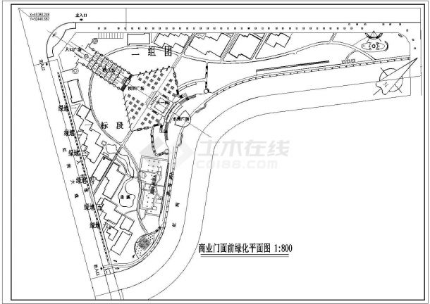 重庆某公园植物种植设计CAD施工商业街绿化总平面图-图一
