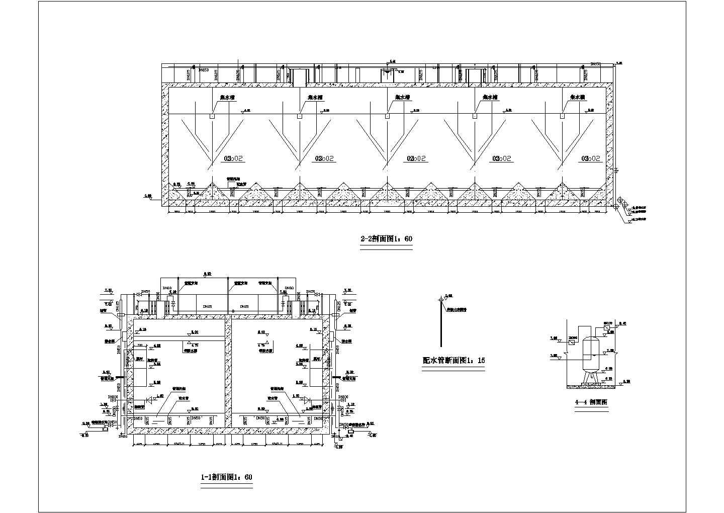 安徽某工程UASB池CAD环保设计剖面图及平面图