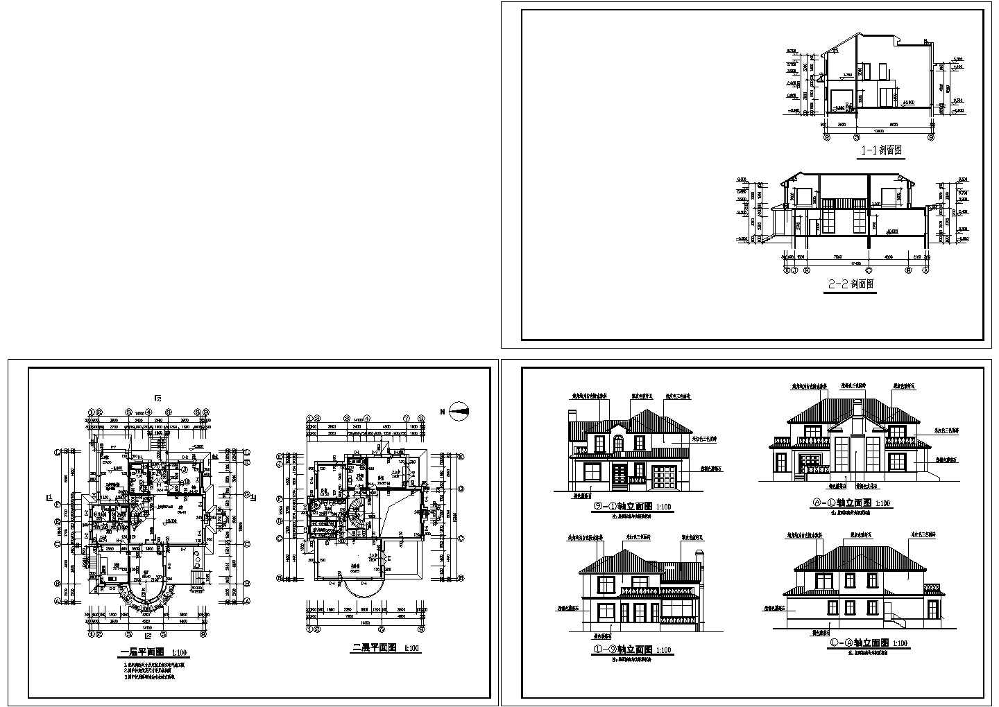 二层别墅样板房全套建筑设计图