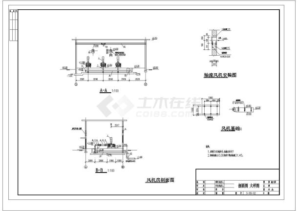 [河南]15000吨污水处理厂工艺风机房CAD建筑设计图-图二