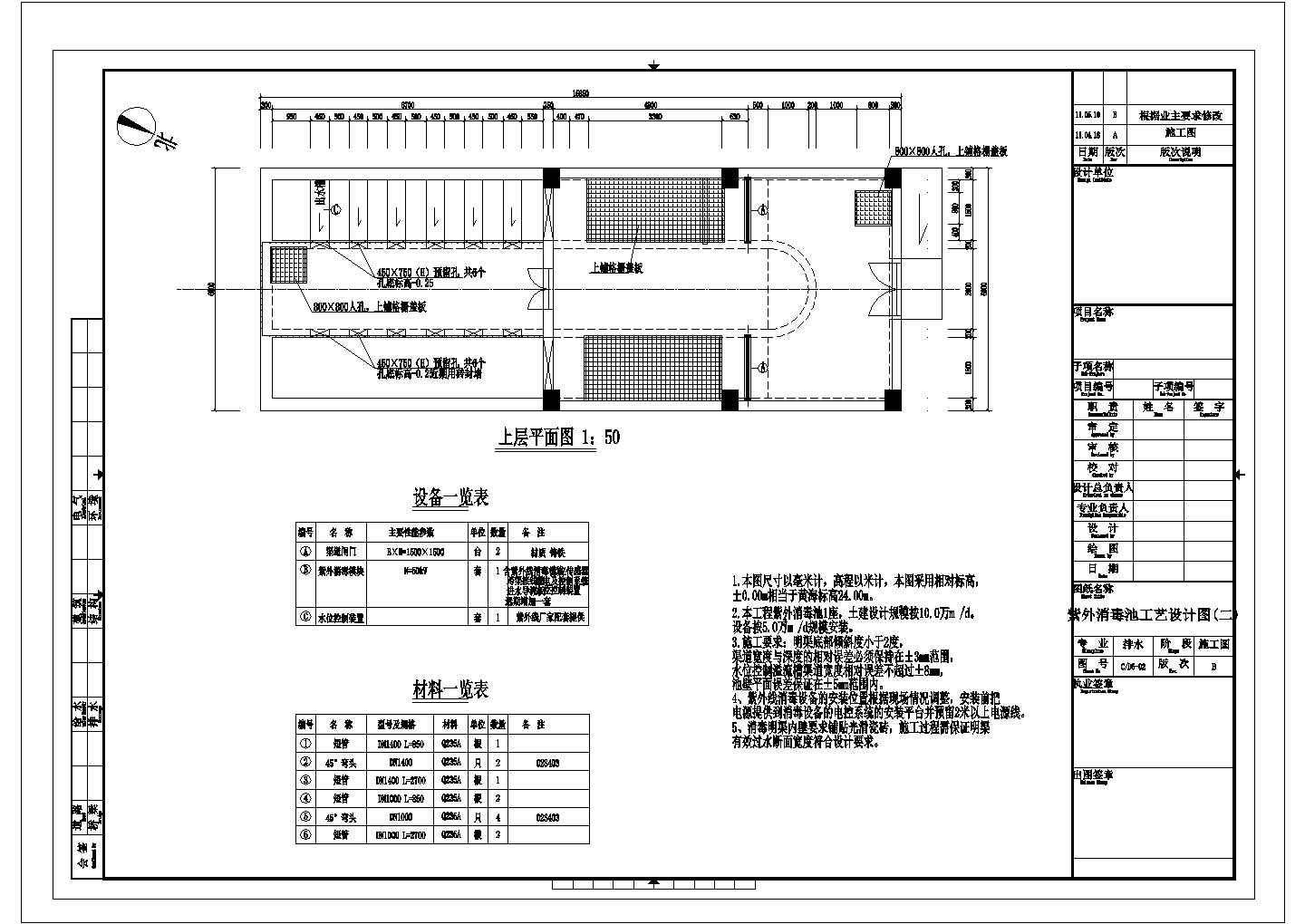 [南昌]污水处理厂MSBR工艺设计紫外消毒池工艺CAD给排水设计图