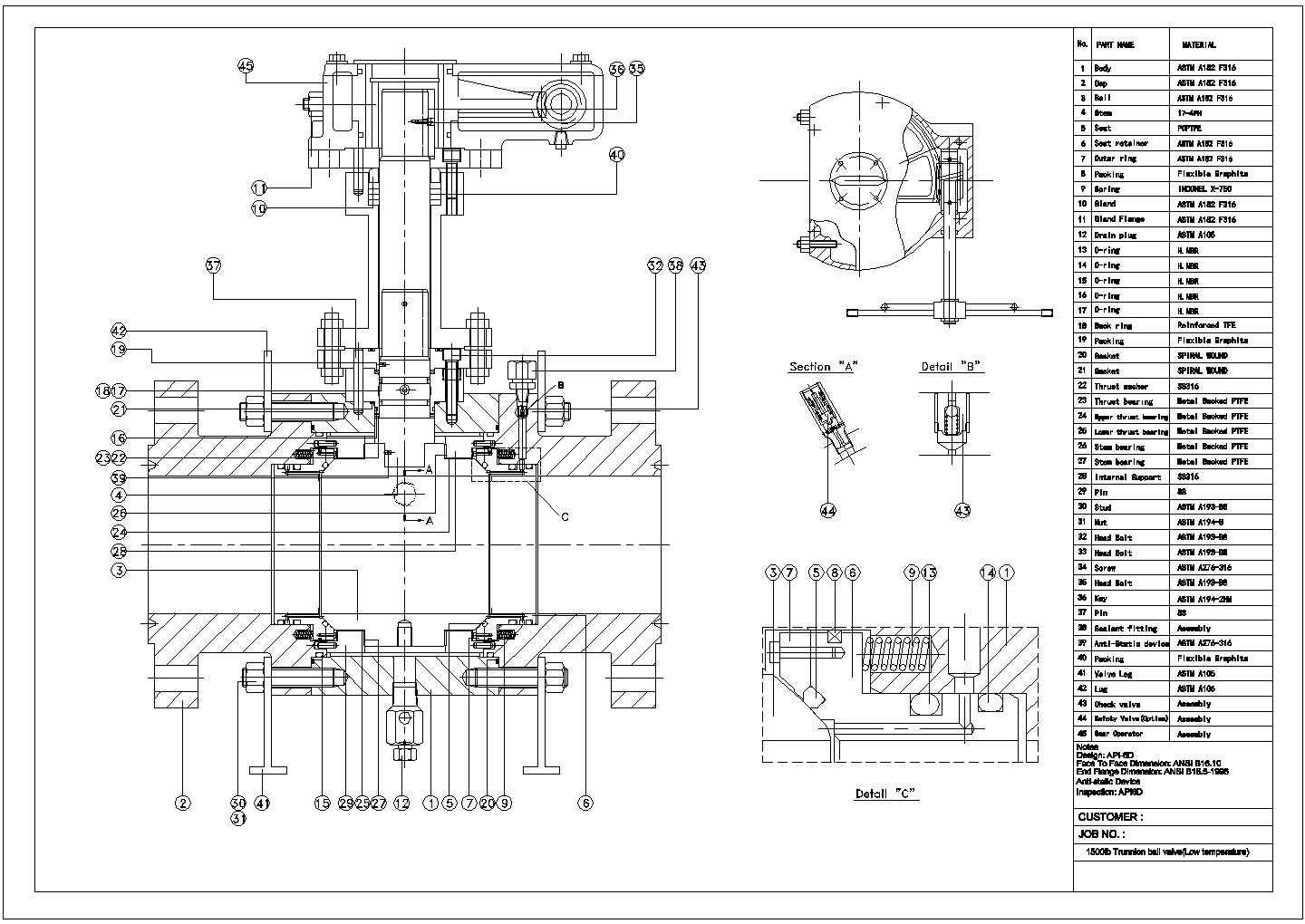 某高压球阀CAD施工节点设计图纸