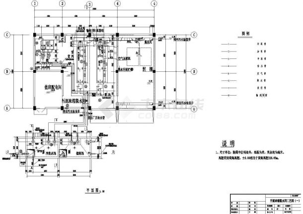 某城市污水处理厂成套图纸污泥浓缩脱水间CAD环保设计工艺图-图一