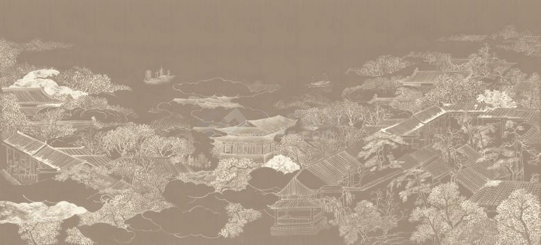 中式楼阁山水壁纸壁画 (12).jpg-图一