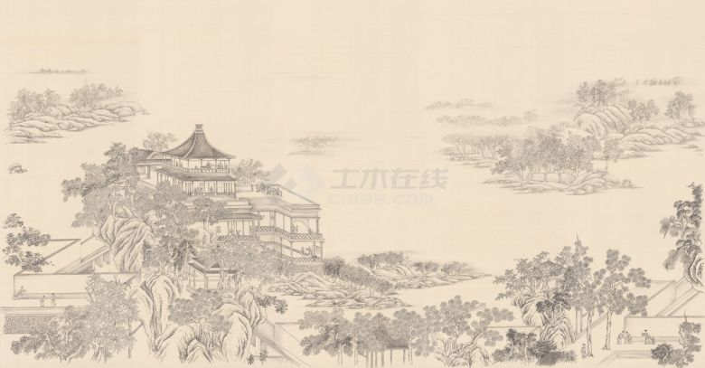 中式楼阁山水壁纸壁画 (29).jpg-图一